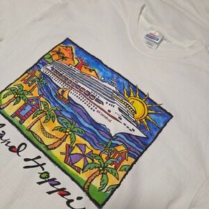Vintage Carnival Cruise Line Island Hoppin Graphic T-Shirt Mens Medium White